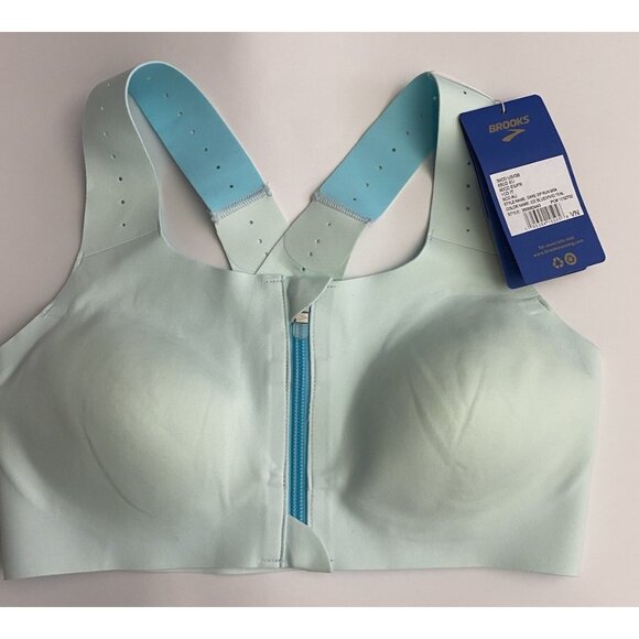 Brooks 30C/D Dare Zip Front Run Bra 2.0 Ice Blue Vivid Teal Molded Sports Bra - Picture 6 of 9